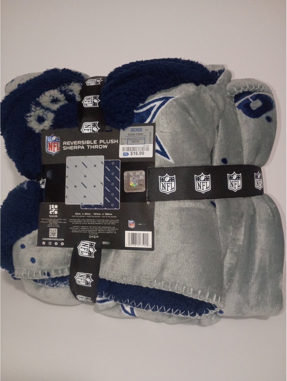 Dallas Cowboys NFL Reversible Plush Throw Blanket Gray Blue